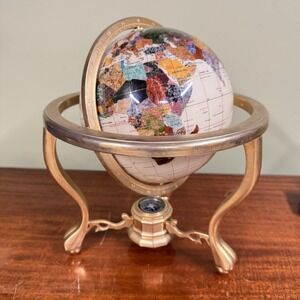 Gemstone Desktop Globe Gold Tone Stand 13" Tall with Compass
